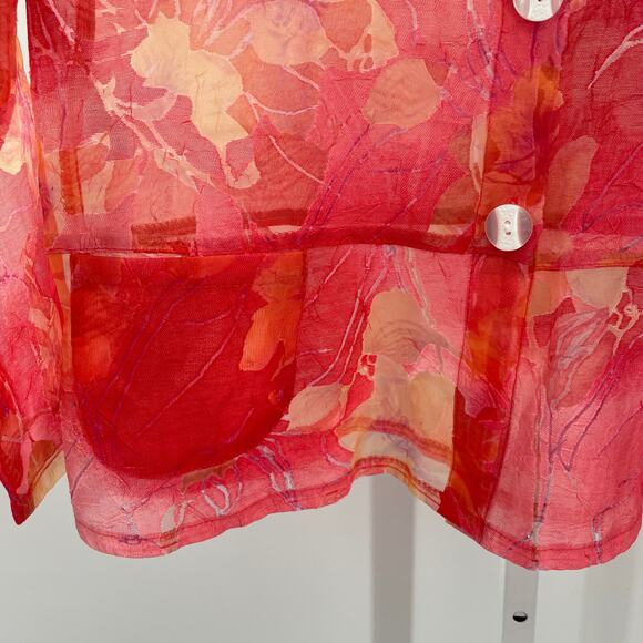 Trisha Tyler Red Floral Sheer Peplum Button Front Top Blouse Women Sz PS - Picture 4 of 10